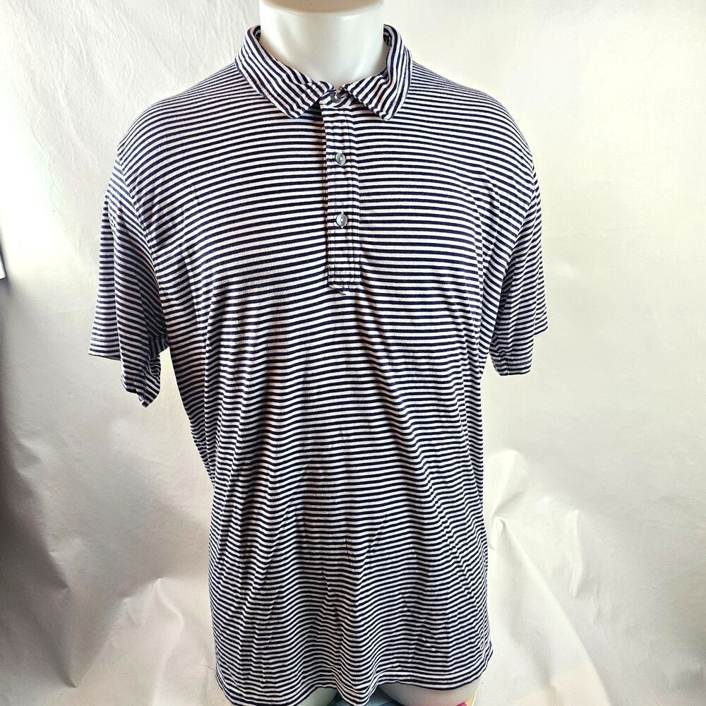 Tasc Polo Shirt Mens XL Blue White Striped Performance Golf Stretch Casual